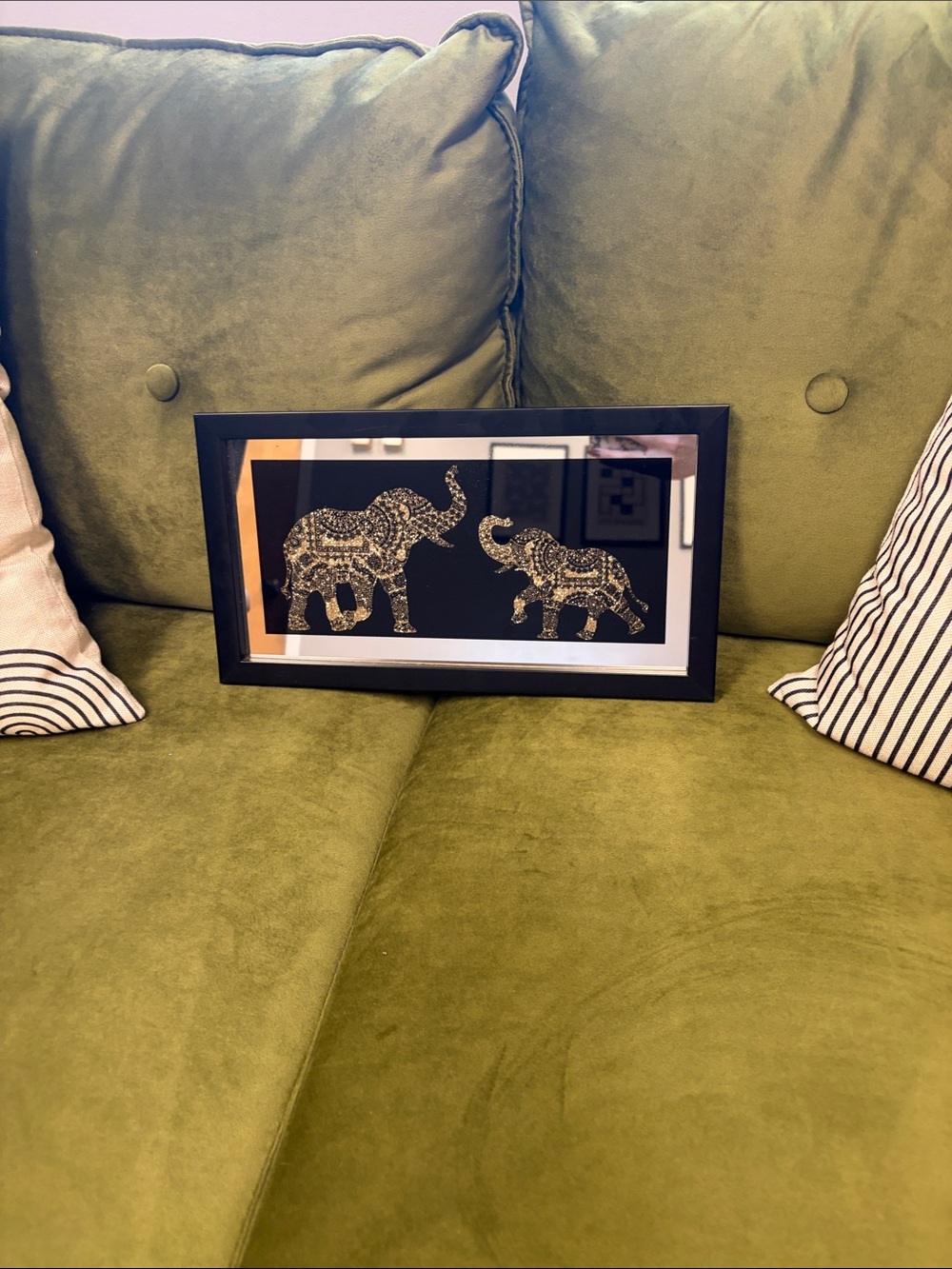 Framed Gold Elephant Wall Art - Black Backing